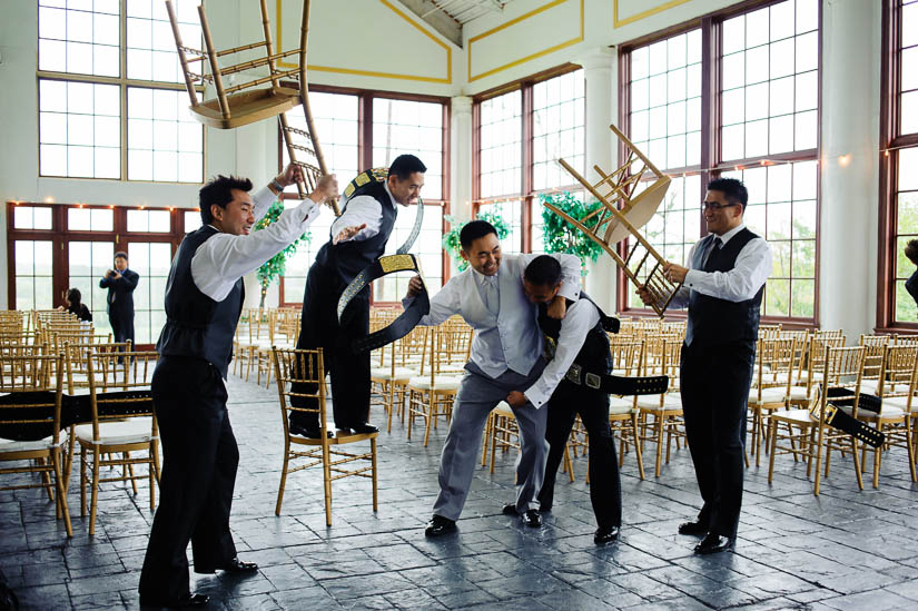 groomsmen destroying each other like on wwf