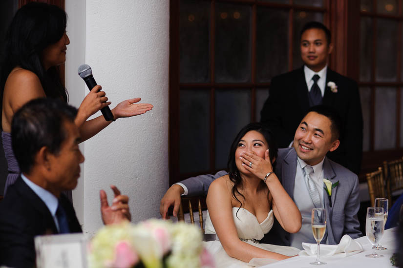 laughing during toasts at raspberry plain wedding