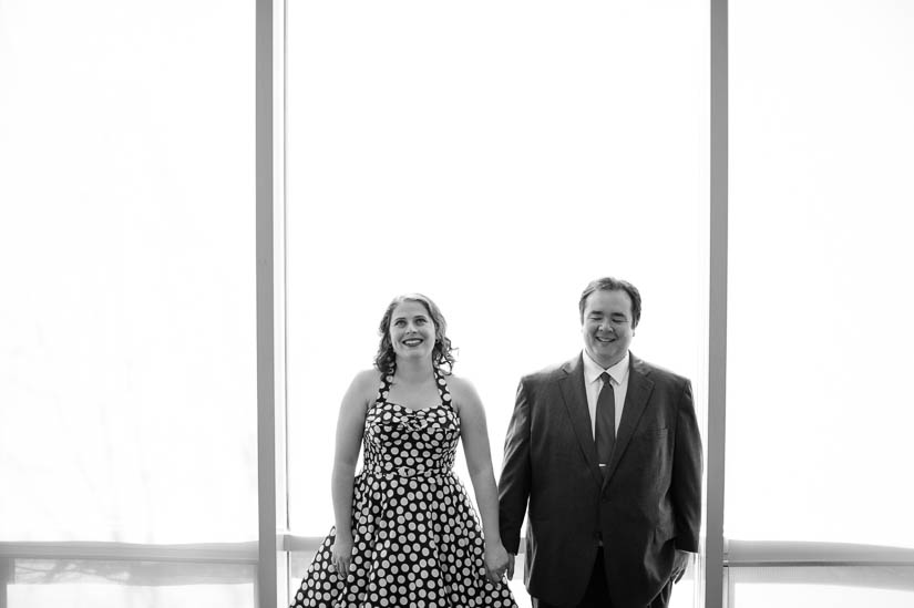 wedding portraits inside a library