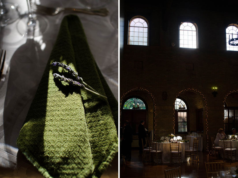 room decorations at st. francis hall - lavender and green napkins