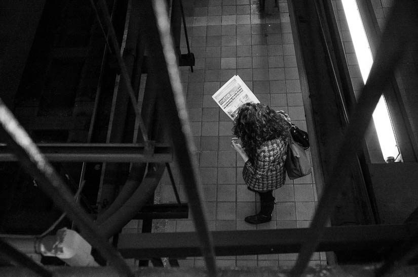 girl in the borough hall subway in brooklyn