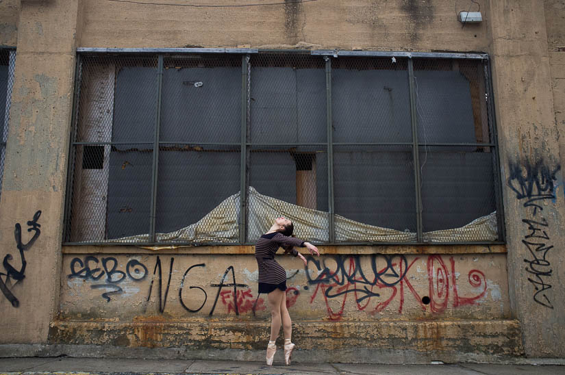 ballerina at an abandoned building in brooklyn