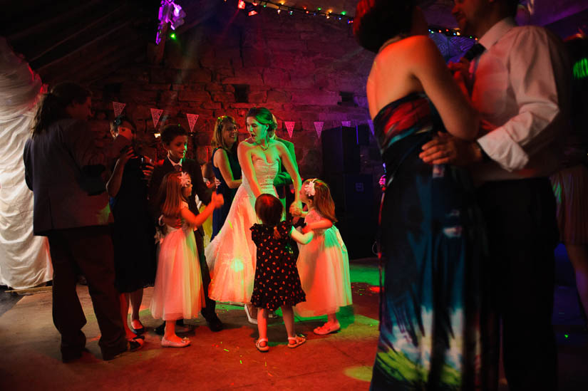 bride dancing with the kids at danby castle wedding reception