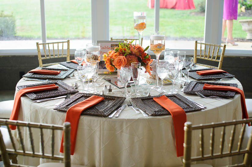 orange and brown wedding decor