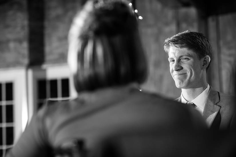 groom looking at his bride at bluemont vineyard