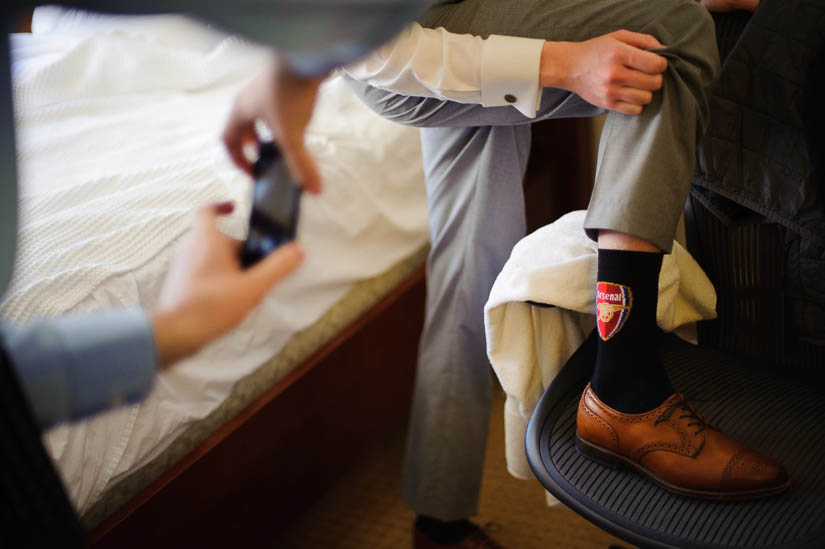 groom getting ready in george washington hotel