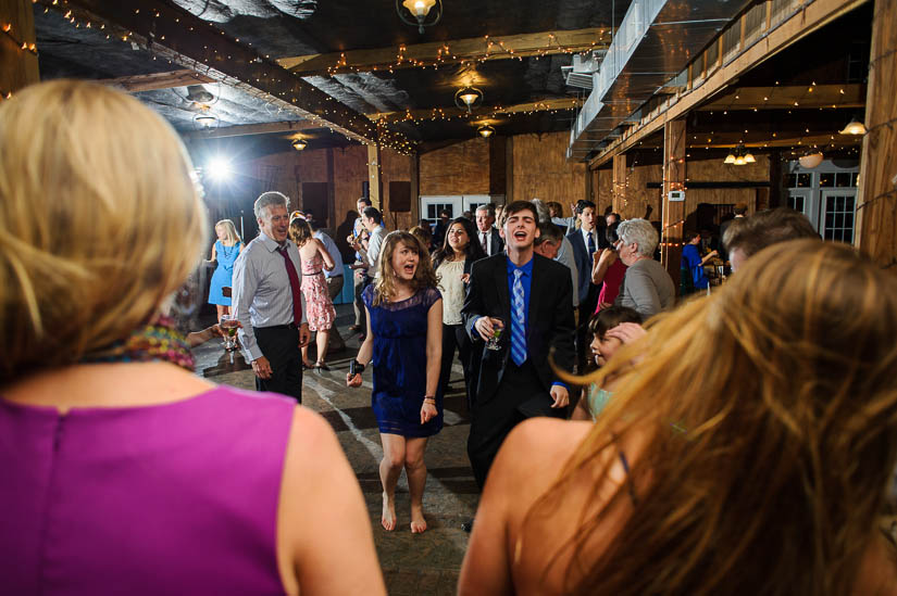 guests singing at bluemont vineyard wedding reception