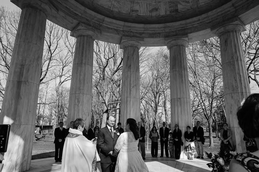 wide angle view of dc war memorial wedding