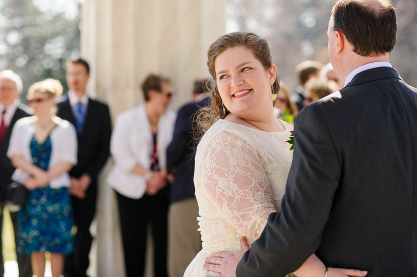 bride smiling at dc war memorial wedding