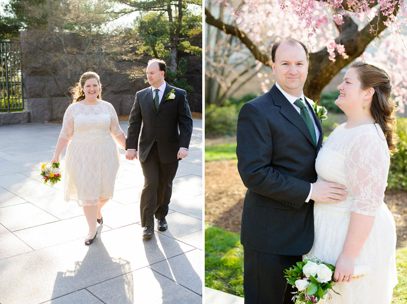 wedding portraits with blooming trees in washington, dc