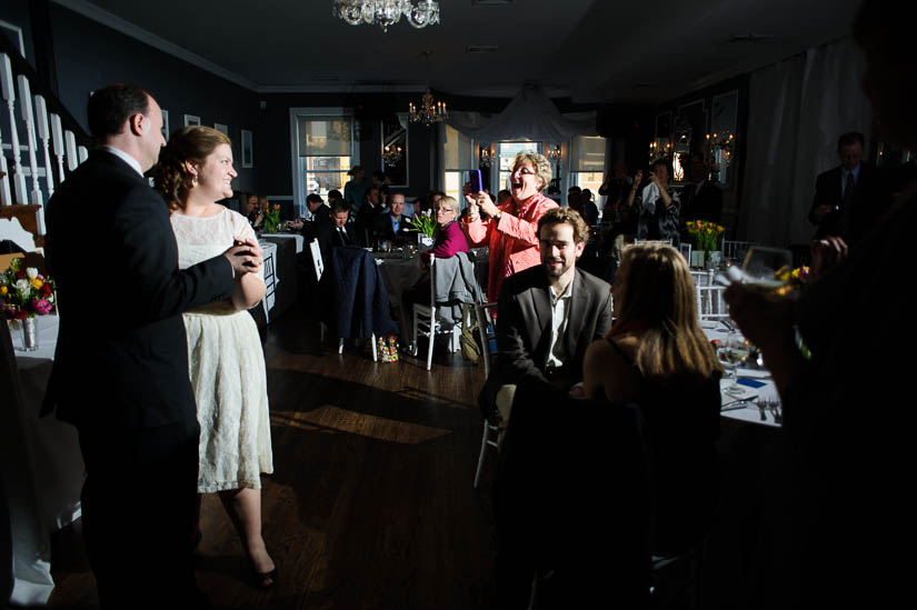 guests taking pictures during first dance at darlington house wedding