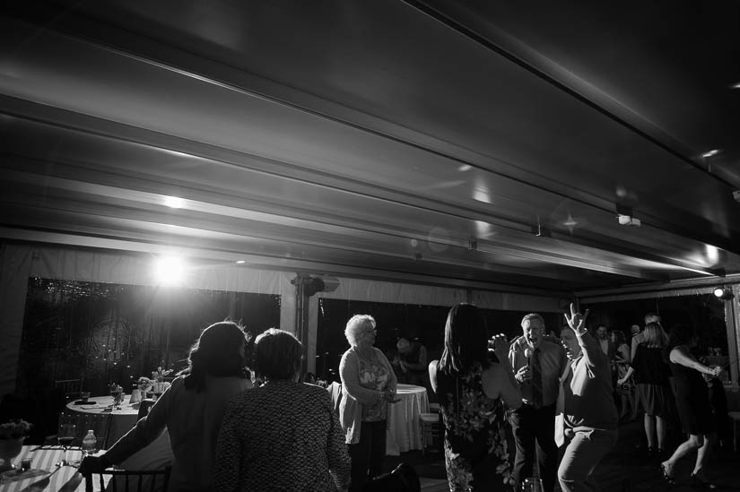 wedding guests singing at flying bridge wedding