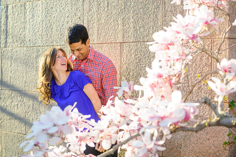 engagement photos with blooming magnolias