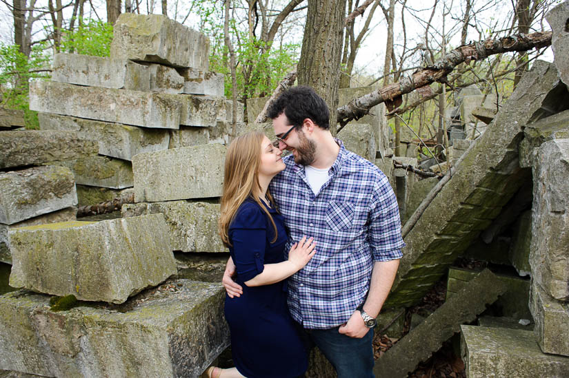 engagement photos in a rock quarry