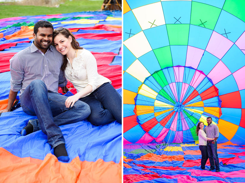 engagement portraits with a hot air balloon