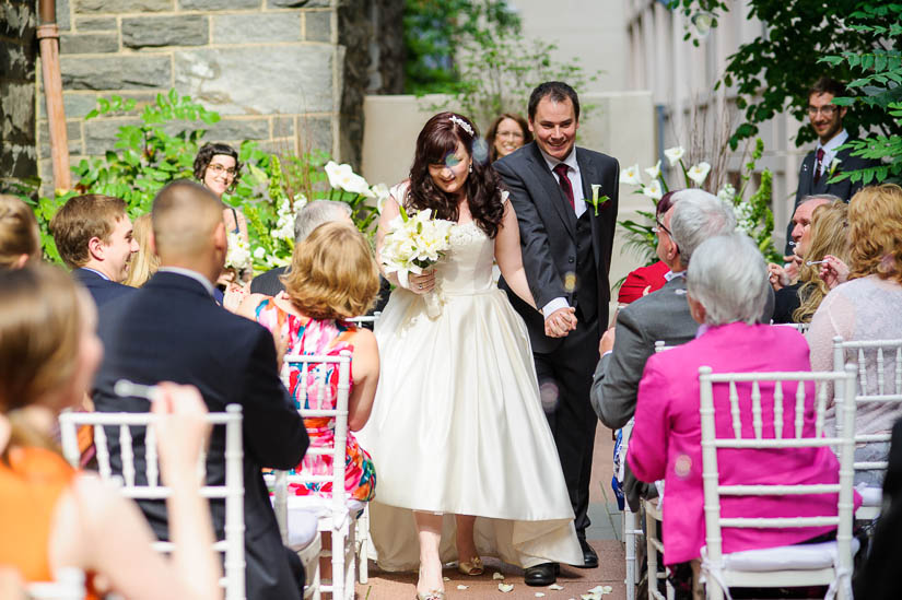 recessional at co co sala wedding in the courtyard