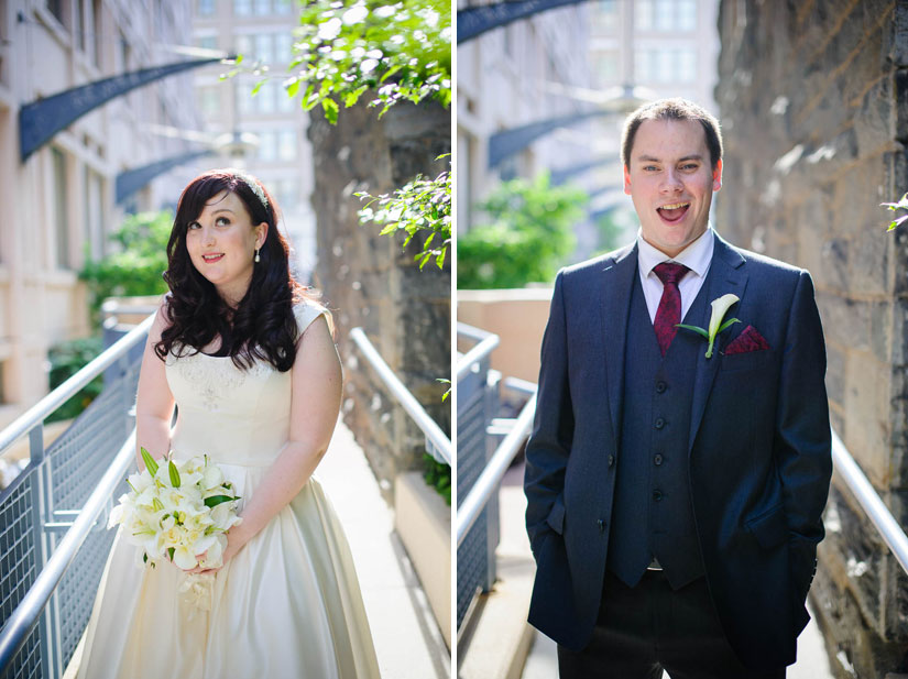 bride and groom being goofy