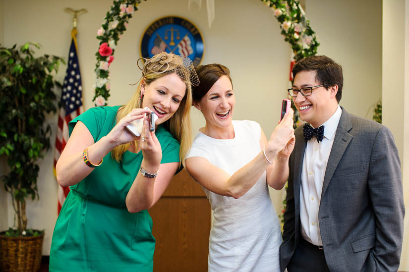 skyping in family at dc courthouse wedding