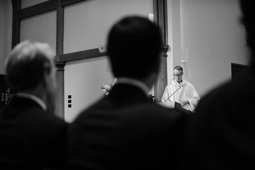 father giving a talk at Loyola Blakefield church wedding