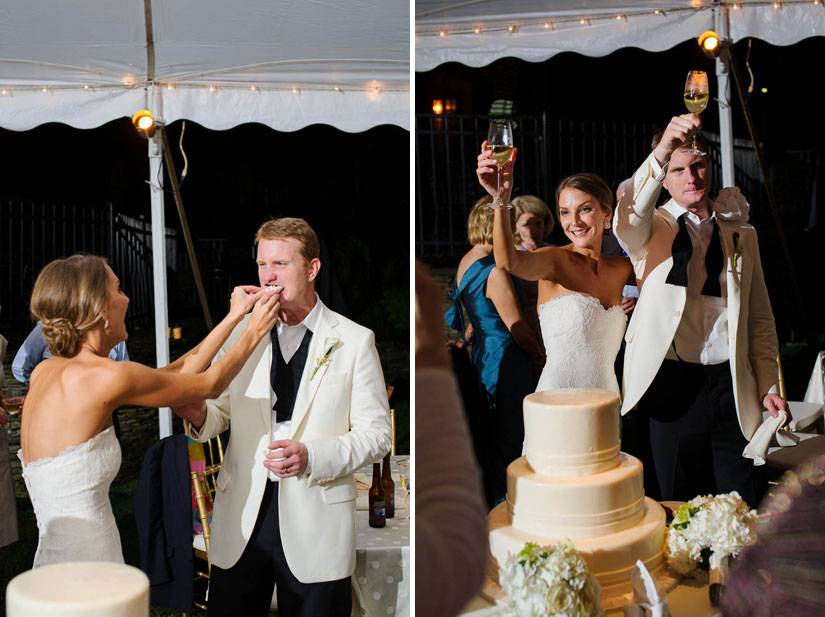 cutting the cake at green spring valley hunt club wedding