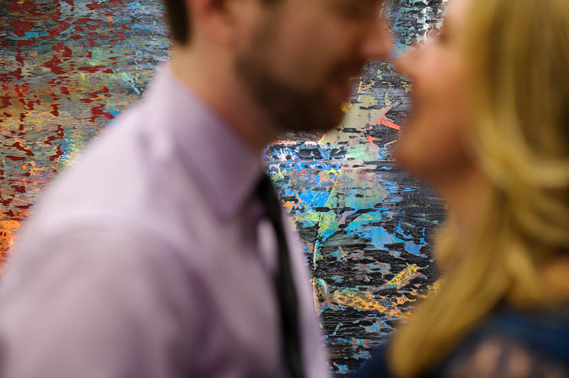 engagement photos with modern art