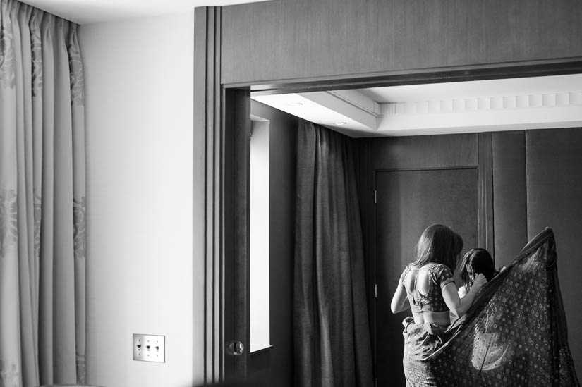 bride gets ready at the sofitel in washington dc