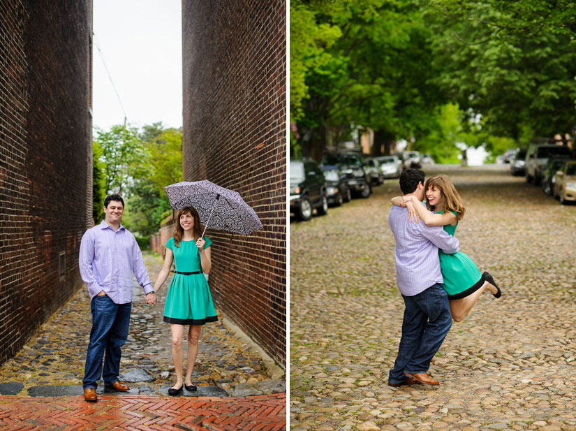 drizzly engagement photos in old town alexandria