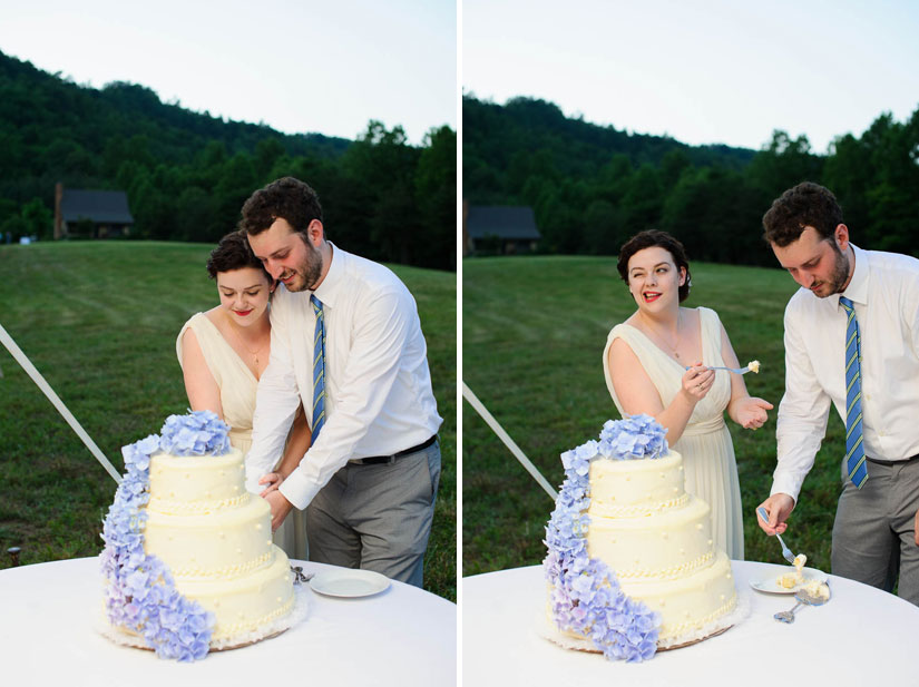 cake cutting at charlottesville wedding in the countryside