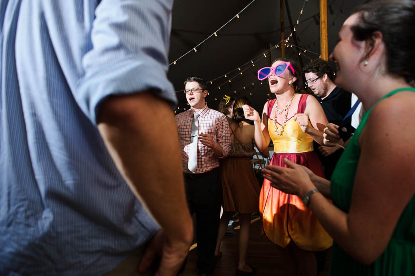 guests dancing with photobooth props at charlottesville wedding