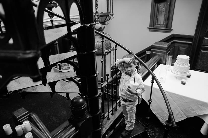 little boy with wedding cake at columbia firehouse