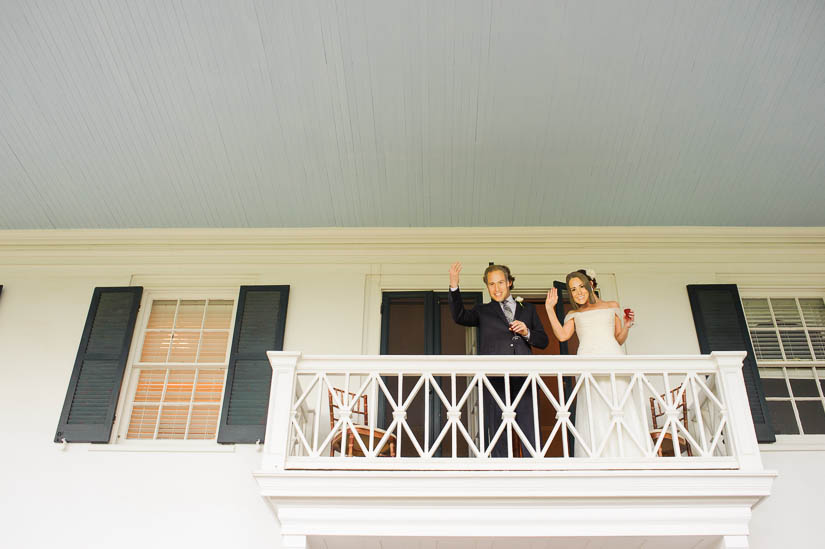 wearing kate and william masks at historic rosemont manor wedding