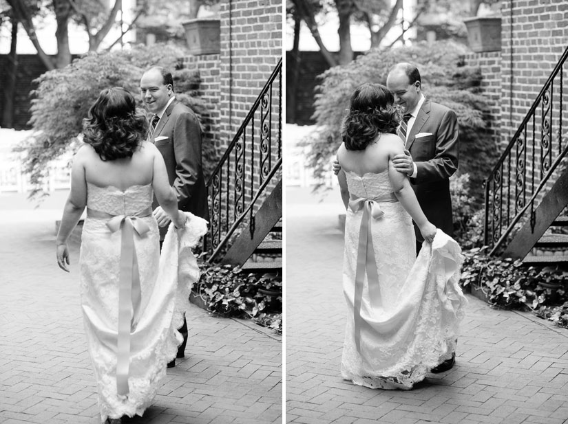 first look in the courtyard at arts club of washington wedding