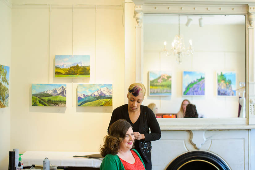 hair and makeup in bridal suite at arts club of washington wedding