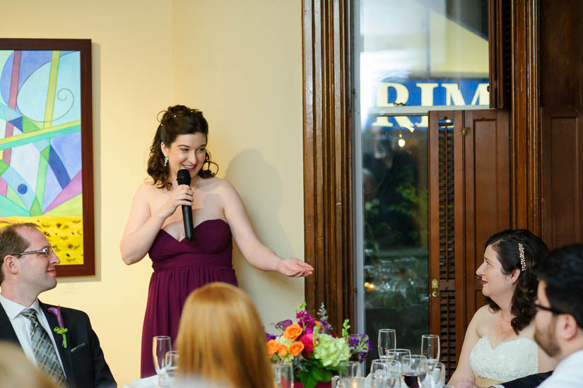 sister of the bride making a toast at arts club of washington wedding