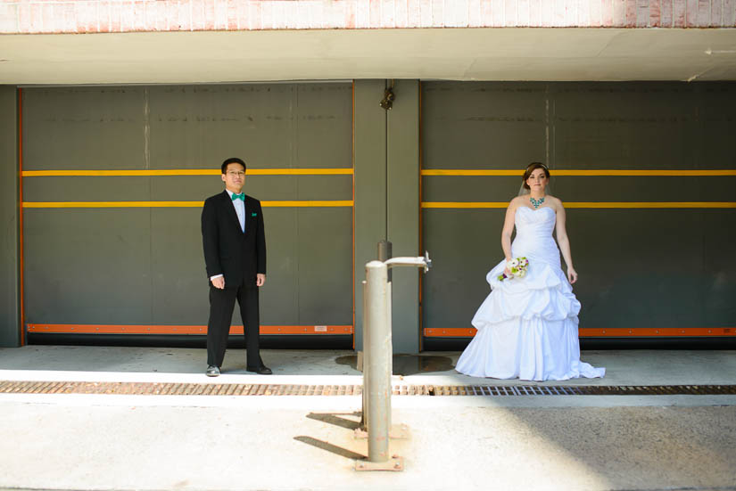 wedding pictures with a parking garage