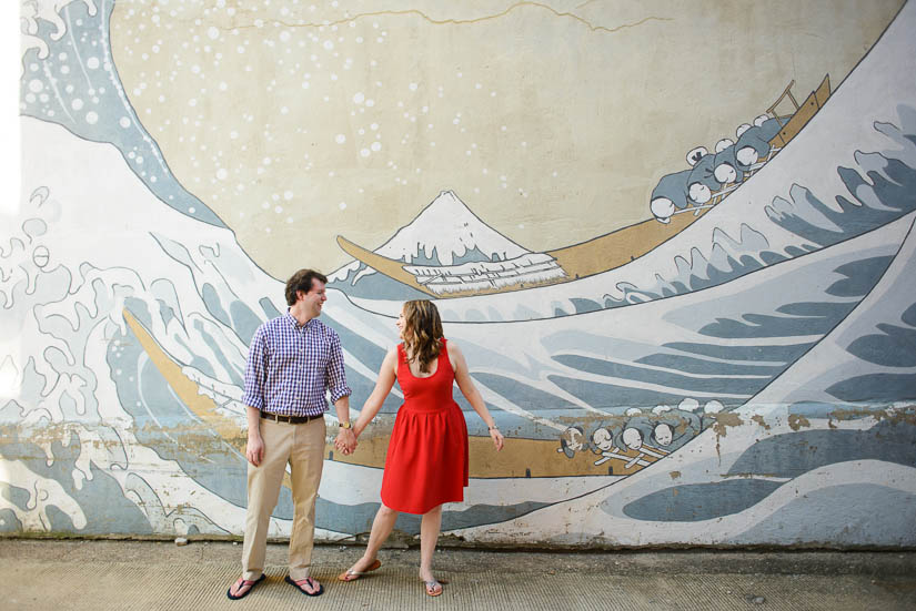 engagement photos with georgetown painting mural