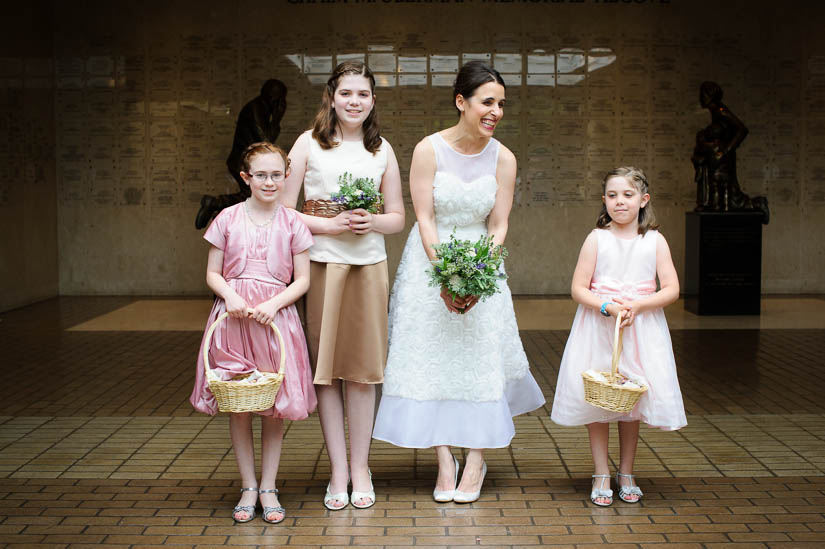 bride with her flower girls at jewish wedding