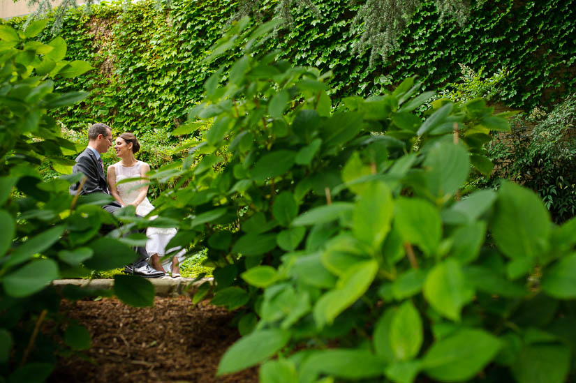 bride and groom portraits outside b'nai israel