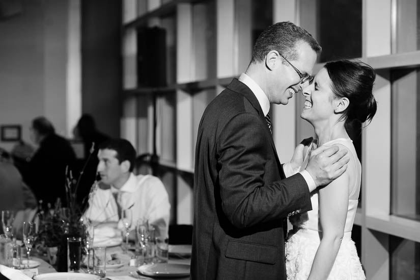 bride and groom on the side of the party at visarts at rockville wedding