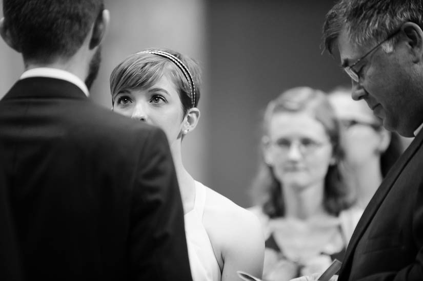 bride getting emotional during wedding ceremony