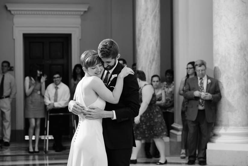 bride and groom's first dance in the rotunda at carnegie institution for science wedding