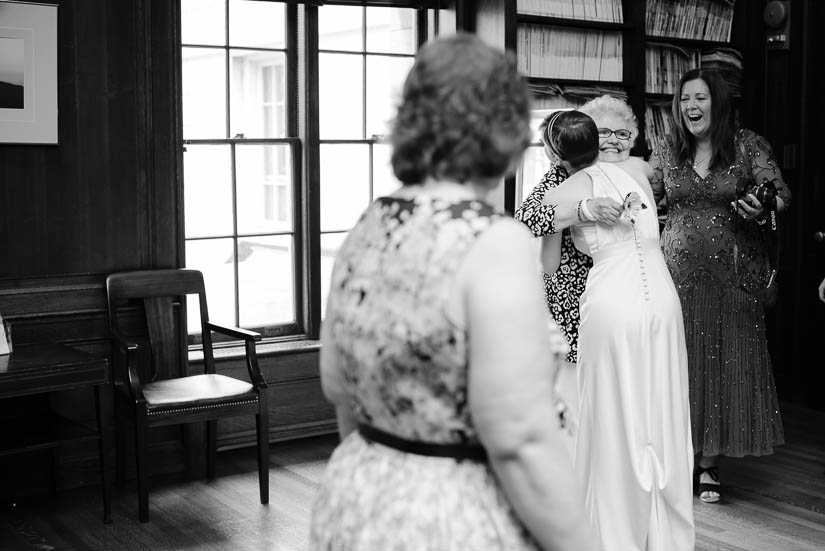 hugging her grandmother at carnegie institution for science wedding