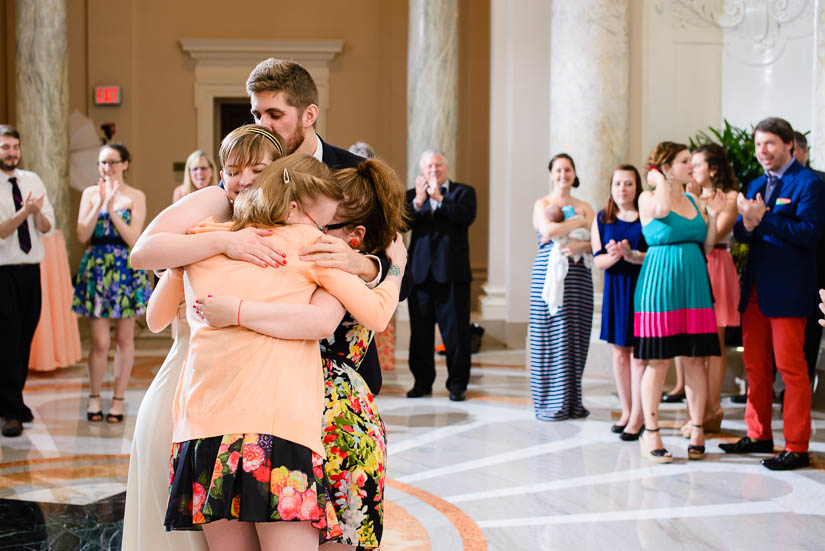 group hug at carnegie institution for science wedding