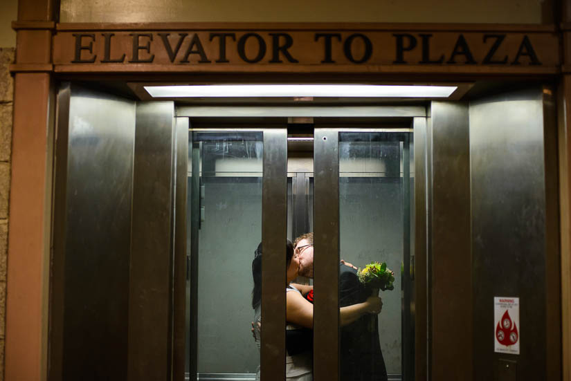 wedding photography in the metro elevator