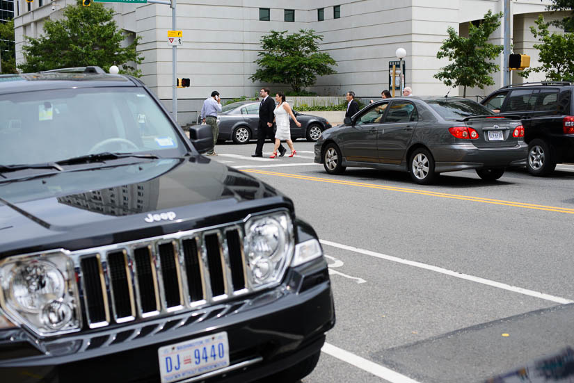 arriving for intimate wedding in arlington, va