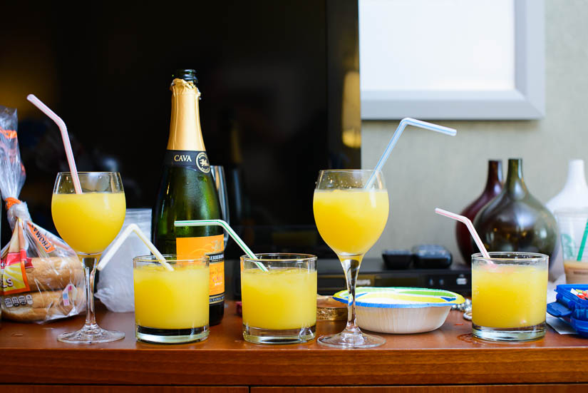 mimosas for the bridesmaids before the wedding