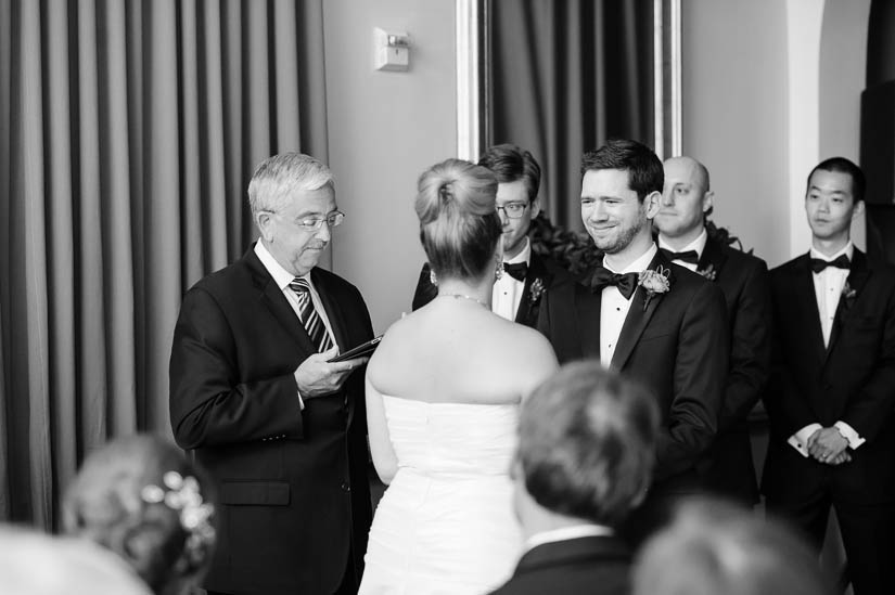 groom reaction at clarendon ballroom wedding ceremony