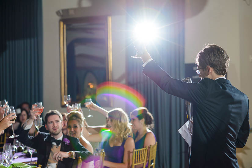 groom's brother toasts the couple at clarendon ballroom wedding