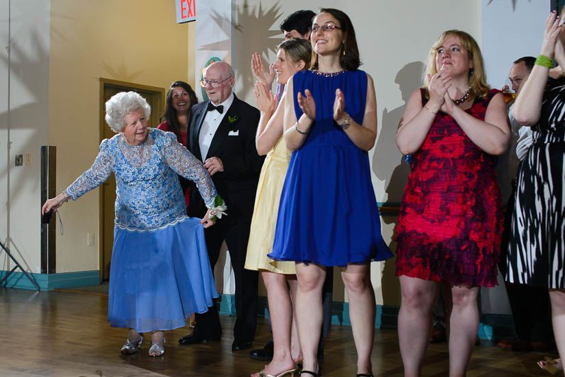 grandmother accepting the bouquet