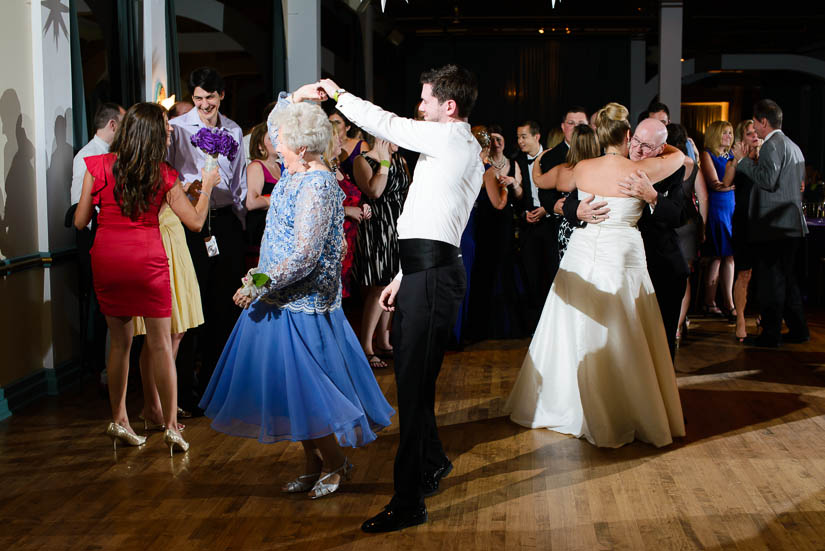 bride and groom dancing with grandparents at clarendon ballroom